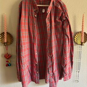 Men's Red Plaid Long-Sleeve Casual Button-Down Shirt